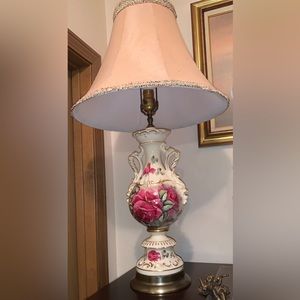 Dolan designs vintage antique painted porcelain  and brass lamp Victorian look
